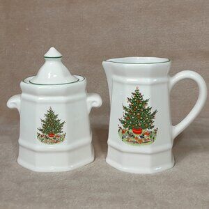 Pfaltzgraff Christmas Heritage Sugar Bowl And Creamer Set Holiday Tree